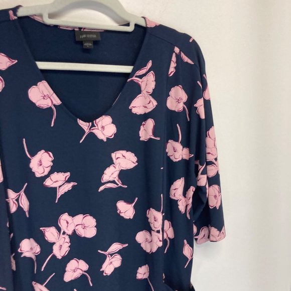 J Jill floral navy pink knit midi dress wearever collection L - Picture 3 of 8